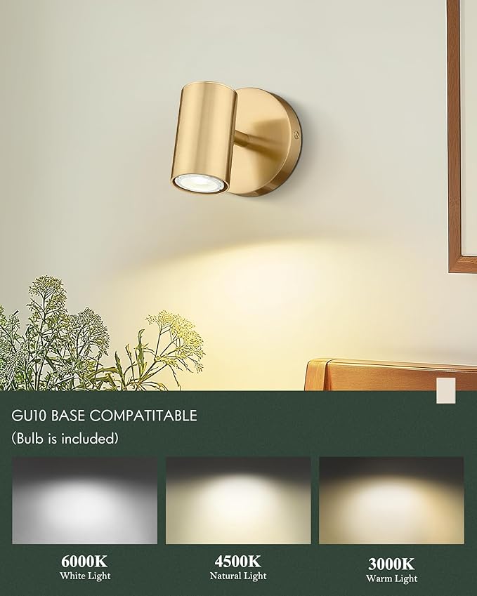 Gold Wall Sconce, Modern Wall Light Fixture, LED Track Lighting with GU10 Bulb for Bedroom Entryway Bathroom Kitchen, SL4830-1W-BB