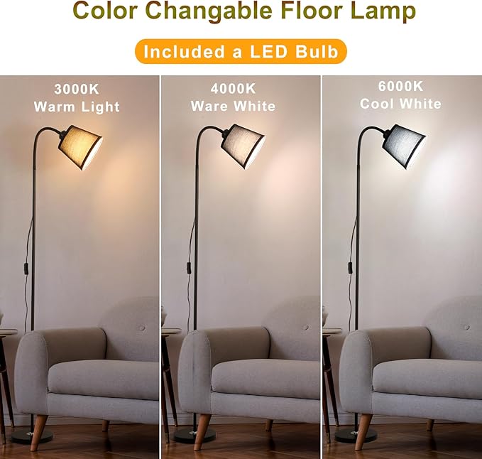 AoMck Floor Lamp, Industrial Metal Floor Lamps for Living Room with Adjustable Bendable 2 in 1 Reading Table Lamps for Living Room Bedroom Office (B+Black Shade)