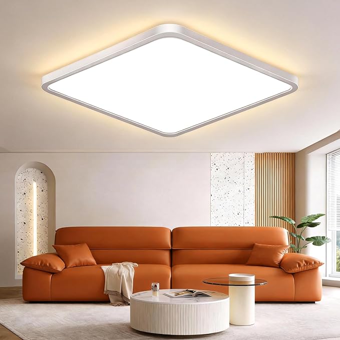 15.7Inch 32W Square LED Ceiling Light Fixtures Flush Mount, 2800K Warm White LED Ceiling Lamp, Surface Mount Modern Ceiling Lights, White Slim Flat Panel Lighting for Bedroom, Kitchen, Bathroom