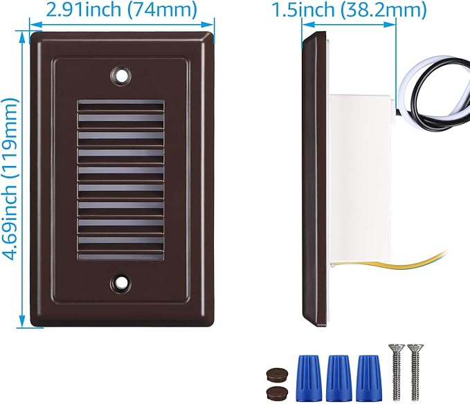LEONLITE 120V Line Voltage LED Step Lights, Dimmable LED Stair Light, ETL Listed, 3W Surface Mount Louvered Step Light, Vertical Design, Waterproof Aluminum, 3000K Warm White, Bronze, Pack of 6