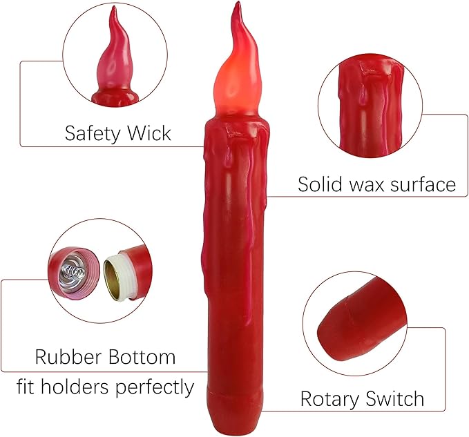 Red Candlesticks Flameless Taper Candle, 4pcs Short LED Tapered Candles Remote Dipped Candle 6inch Battery Chandelier for Enchanting Christmas Harry Potter Inspired Vigils,R