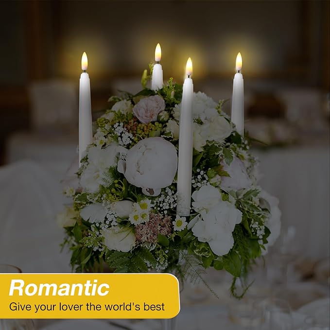 Reginary 50 Pack Flameless Taper Candles with 4 Remote, Battery Operated Flickering Taper Candles 3D Wick Fire LED Faux Wax Warm Lights for Wedding Thanksgiving Christmas Holiday (8.46 Inch)