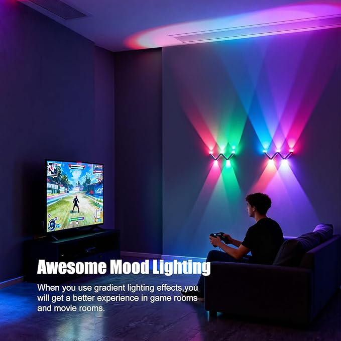 RGB Wall Light Multi-Colour Ambient Lighting,controllable via APP Modern Ambient Lighting,with Scene and Music Modes for Gaming, Suitable for bedrooms,Bedside,Living Rooms,Room Decoration