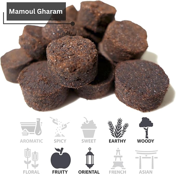 Mamoul Gharam 80g Incense Perfume (Pressed Resin Disks) | Use with Coals or Bakhoor Burner Electric (Oud Candle) | Meditation Decor & Stress Relief | Special Oud Perfume (Incensario Arabe)