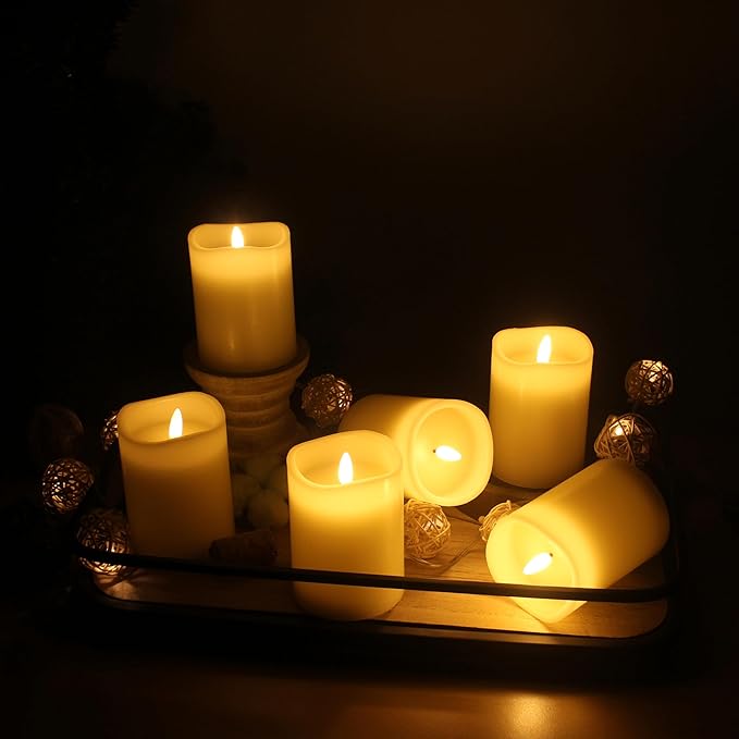 Stonebriar 6 Count Real Ivory Wax 3x4 Flameless LED Pillar Candles with Remote and Timer