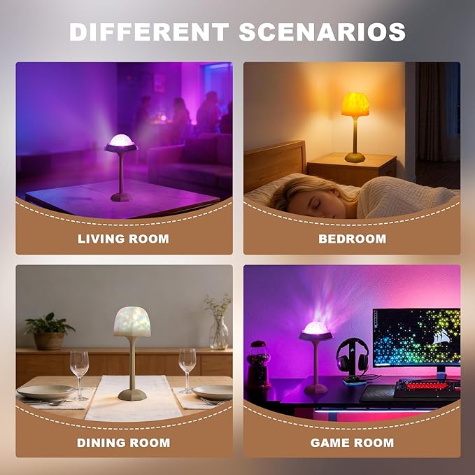 Rechargeable Table Lamp with Remote Control, 16 Color Changing LED Night Light with Water Ripple Projection, Adjustable Brightness for Bedroom, Office, Home Decor