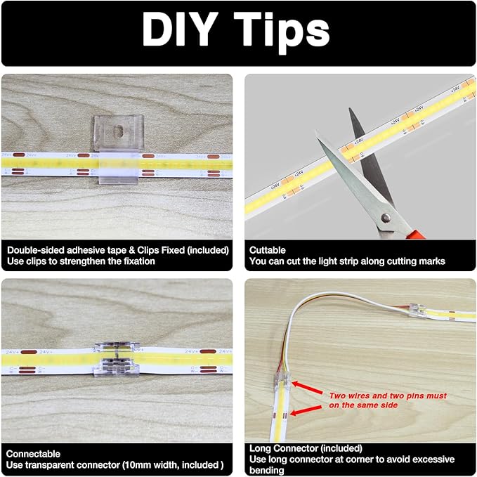 DAYBETTER COB LED Strip Light Tunable White, 32.8ft/10m 6080LEDs White LED Light Strips with Remote, 2700K-6500K Dimmable LED Tape Light, COB LED Lights for Bedroom Kitchen Under Cabinet DIY Lighting