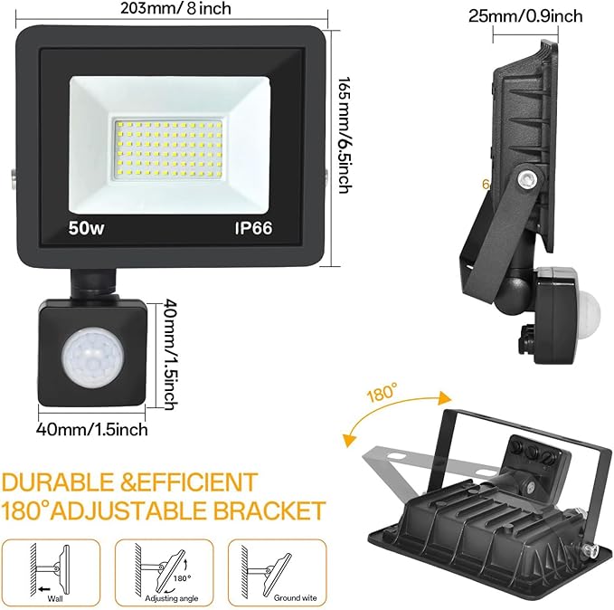 Motion Sensor Flood Light Outdoor, Plug in Motion Sensor Light with 4.9ft Cord, IP66 Waterproof Floodlights with Photocell 6000K Super Bright Security Light for Garden Patio