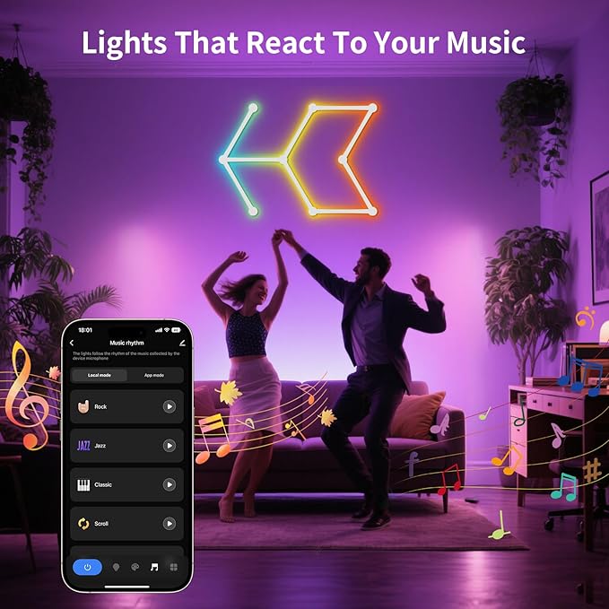 Smart WiFi Wall Light, DIY Geometry Splicing Gaming Lights Compatible with Alexa and Google Assistant, Music Sync & Voice Control, LED Wall Lights for Home Decor & Game Room, Bedroom (9 Lines, White)