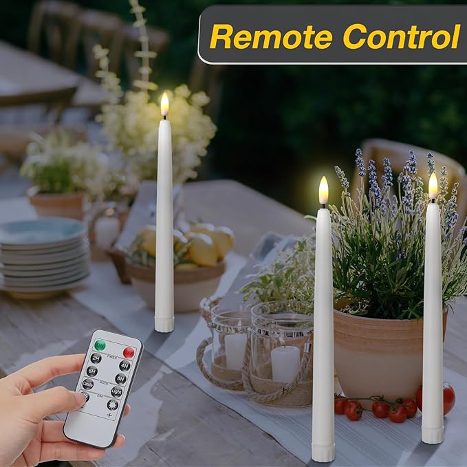 Reginary 50 Pack Flameless Taper Candles with 4 Remote, Battery Operated Flickering Taper Candles 3D Wick Fire LED Faux Wax Warm Lights for Wedding Thanksgiving Christmas Holiday(9.65 Inch)