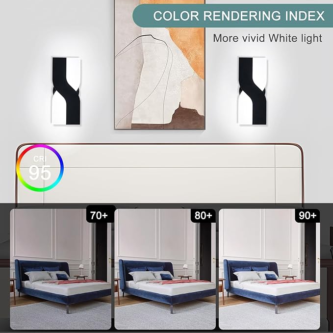 Modern LED Wall Sconce, 8W Acrylic Indoor Black Wall Light, 6000K Cold White Wall Light Fixture, Up and Down Wall Mount Light for Stairs, Living Room, Bedroom, Aisle, Hallway
