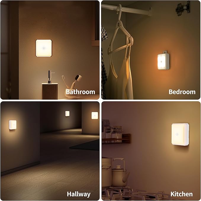 Motion Sensor Night Light Indoor - Cordless Battery Powered Under Cabinet Lighting, Stick-on Magnet LED Closet Lights, Safe Light for Stairs, 4000K Nightlight 3-Pack (Pink)