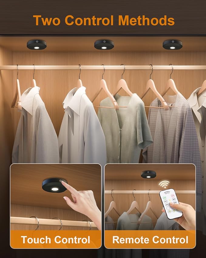 WILLED Puck Lights with Remote Control,3 Colors Under Cabinet Lighting Wireless,Rechargeable Battery LED Tap Light,Timer Function Stick On Lights for Kitchen,Cabinet,Counter,Closet, Shelf,3 Pack