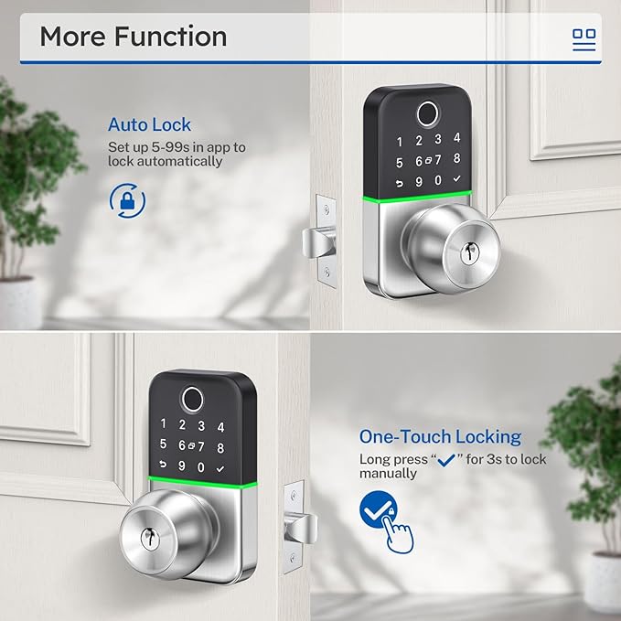 Keypad Smart Door Lock with Knob: Kucacci Keyless Entry Fingerprint Lock for Front Door - Keypad Digital Lock with Handle - Electronic Code Door Knob - Easy Installation - Generate Passcode Remotely