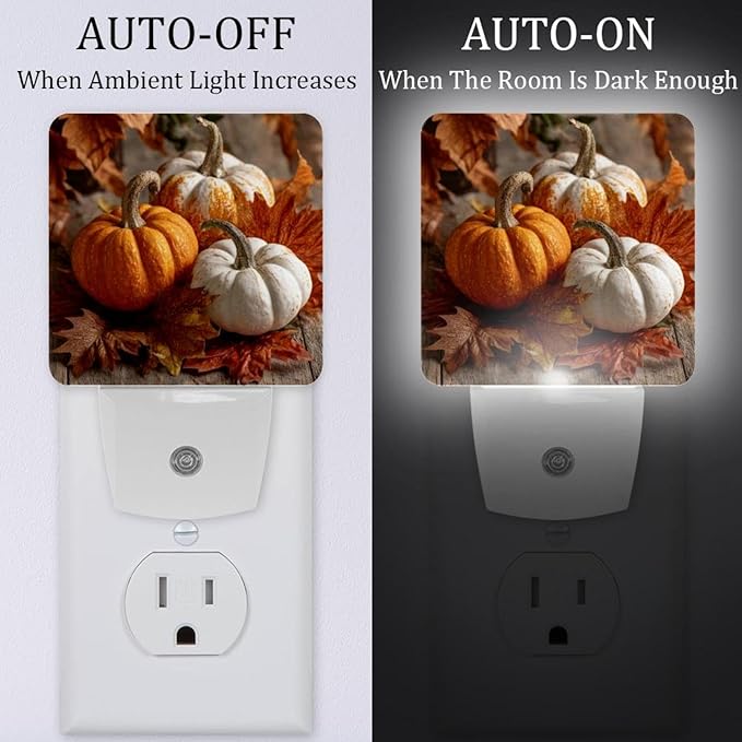 Thanksgiving Pumpkins a (1) Plug-in Led Night Light with Auto Dusk to Dawn Sensor for Hallway,Bedroom, Kids Room, Kitchen, Stairway, 2 Pack