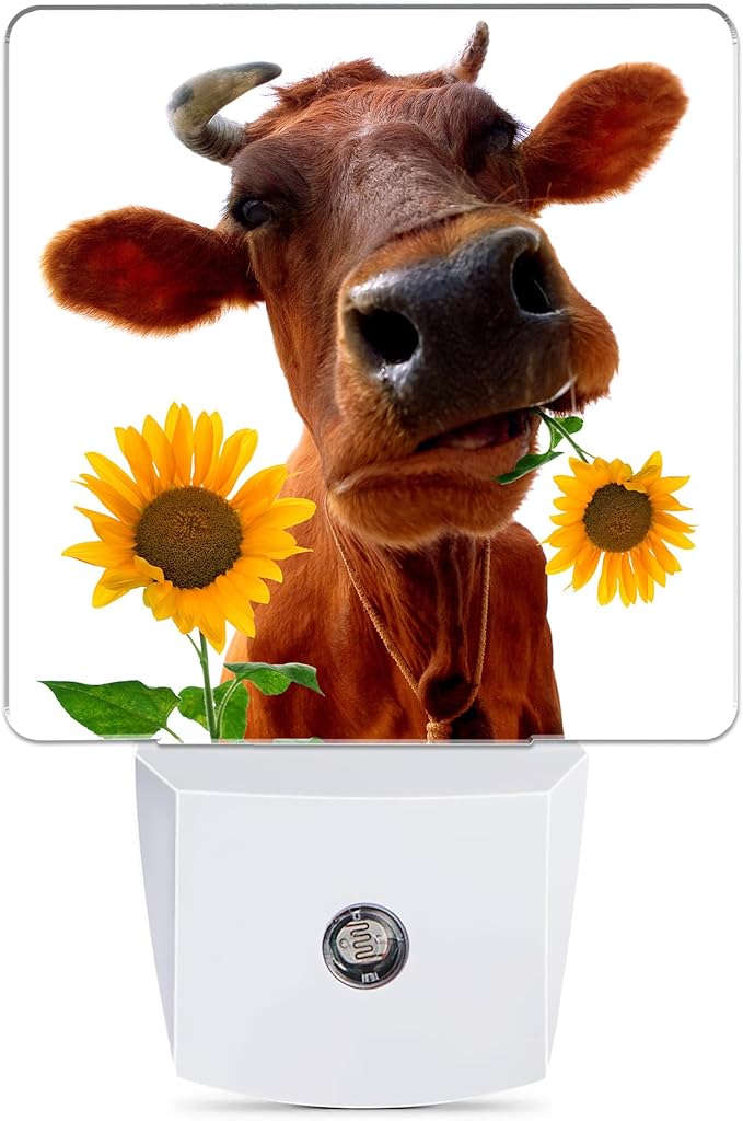 Fun Cow Night Light, Sunflower Plug into Wall with Dusk to Dawn Light Sensors,Warm Nightlights for Bedroom, Bathroom, Hallway, Kitchen, Gifts Ideal for Boys Girls Women Men