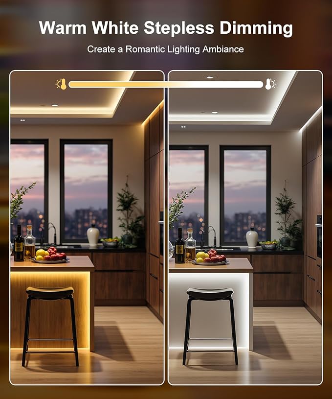 Fussion COB Led Strip Light 16.4ft Warm White LED Lights for Bedroom, Ultra Bright 24V Cabinet Strip Lighting with Remote Control, Ambient Mood Lighting for DIY Mirror, TV, Nightstand, Kitchen