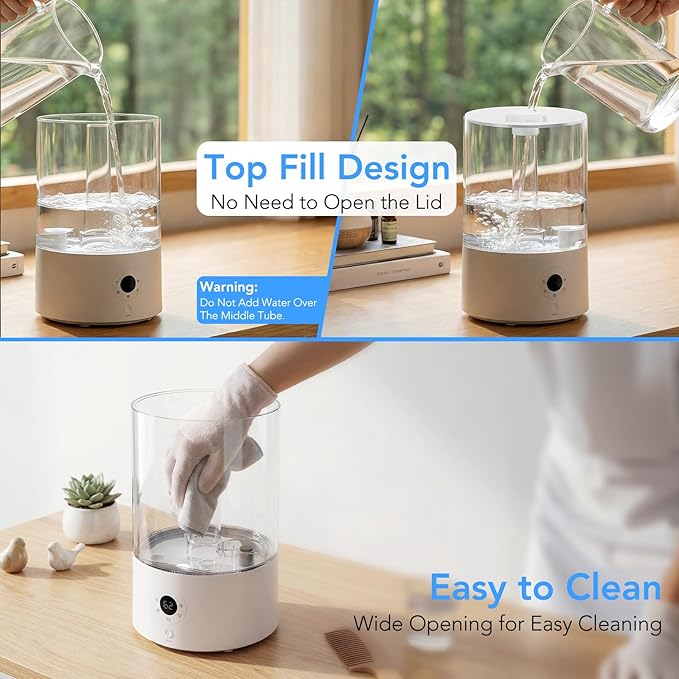 4L Top Fill Humidifier for Bedroom, Auto Constant Humidity, Smart Control, Quiet Ultrasonic Cool Mist, 360° Nozzle, 3 Mist Levels, 7-Color Light for Home Office Baby Room