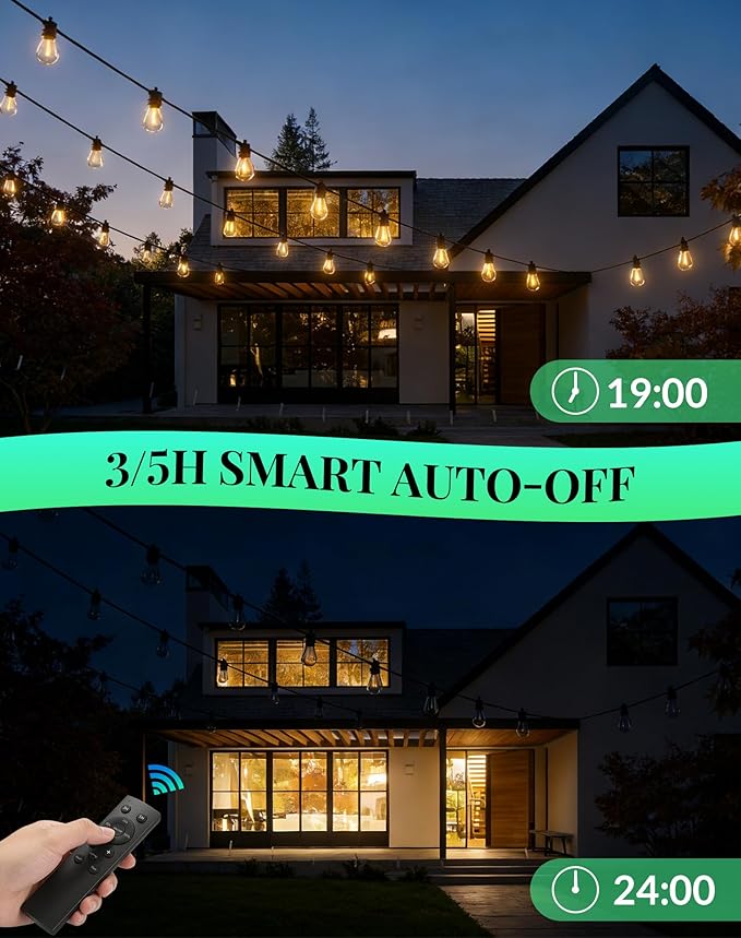 Outdoor String Lights LED Patio-Light - 50Ft Outside Waterproof Dimmable Porch Lights with Remote Shatterproof S14 Bulbs Outside Hanging Light Connectable Lighting for Gazebo Backyard Bistro Pergola