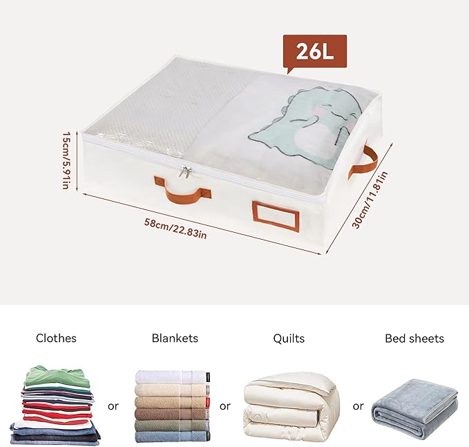Under Bed Storage Containers, 2 Pack Underbed Storage Box, Closet Organizers and Storage Bins, Foldable Clothes Storage with Handle for Blankets Toy Comforter Sweaters Pillows Sheets(S)