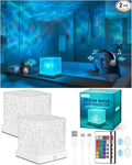 2-Pack Rechargeable Shower Lights, 16 Color Ocean Wave Projector Light Cordless, Waterproof Shower Mood Lighting with Remote, Spa-Like Relaxing Water Ripple Projector Light for Bathroom Bedroom