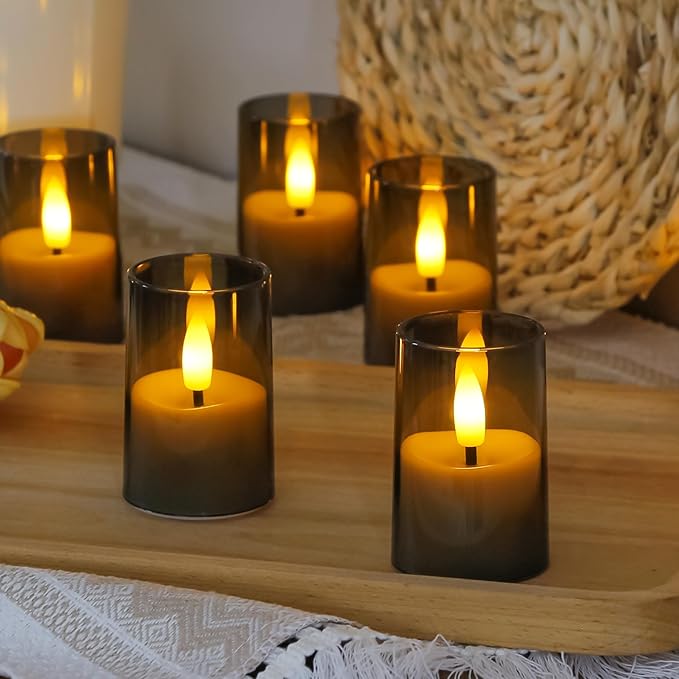 Flameless Small Tea Light LED Candles, Acrylic Battery Operated Votive 1.7" x2.5" with Remote Control and Timer, Tealight Grey Flickering Warm Light Pack of 15 Electric Long Lasting