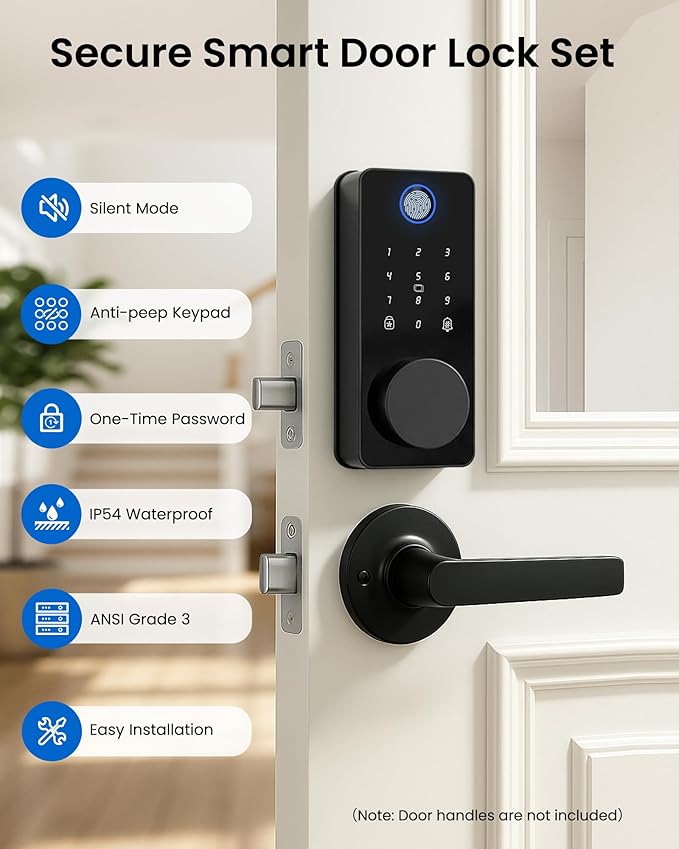 Smart Door Lock, Fingerprint Keyless Entry Door Lock Front Door App Control, Electronic Touchscreen Keypad Deadbolt, Auto Lock, IP54 Waterproof, Easy Install