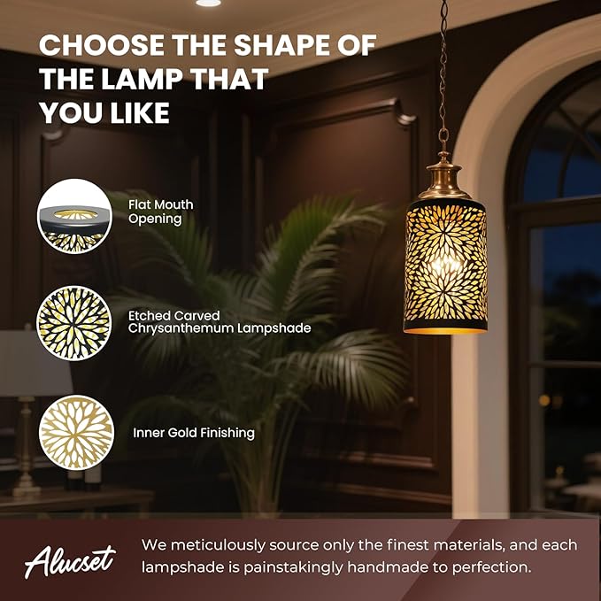 Pendant Lamp Shade Set of 2, Mini Chrysanthemum Straight Cylinder Lampshade 3.5x3.5x5.5 Inches Fixture Replacement Metal Lampshade with 1-5/8 Inch Fitter Opening