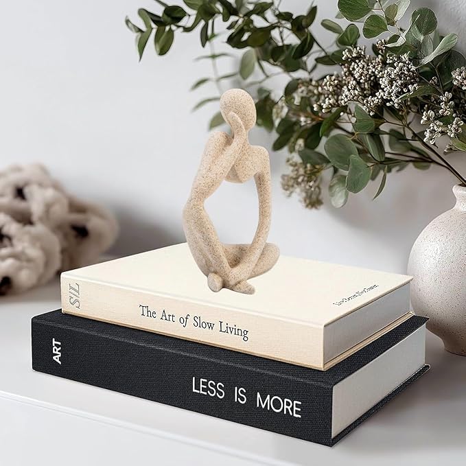 Gold Home Decor Thinker Statue Accents, Set of 3 Thinker Sculptures Office Decor Modern Abstract Resin Decoration on Shelf Table Desk for Living Room Office Bedroom Bookshelf Decor (Small Sandstone)