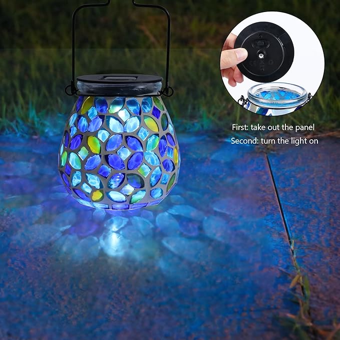 Bshine Mosaic Solar Lantern Outdoor Hanging Waterproof, Mosaic Light Indoor Decorative Table, Garden Decor for Yard Outside, Path, Courtyard, Lawn, Birthday Gift for Mom Women Gardening, Classical
