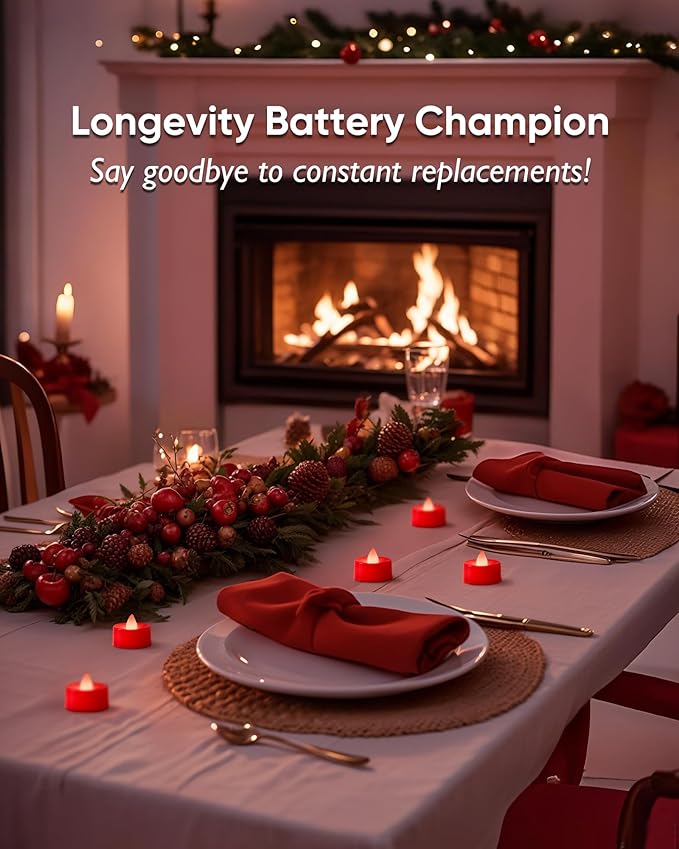 Amagic 30 Pcs Red Flickering Flameless Tea Lights Battery Operated, 200+ Hours Long Lasting Colored Candle for Halloween, Christmas, Holiday Decor, Theme Party, Wedding Table Decor, Proposal
