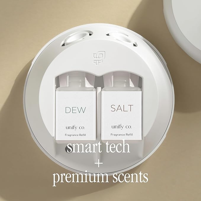Pura Smart Home Fragrance Device Starter Set - Pura 4 - Scent Diffuser for Home - Includes Fragrance Aroma Diffuser - Square Box, Dew and Salt Scent Refills