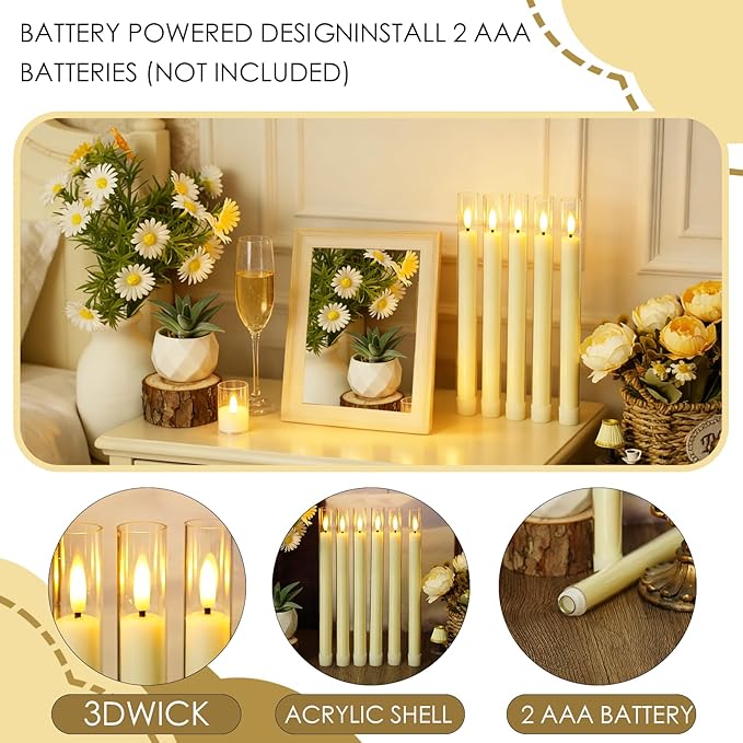 Flameless Taper Candles,with Remote and Timer Flickering Flameless Candles,6 Pack Led Candles, Battery Operated Candles，Christmas,Halloween Decorations (Ivory)