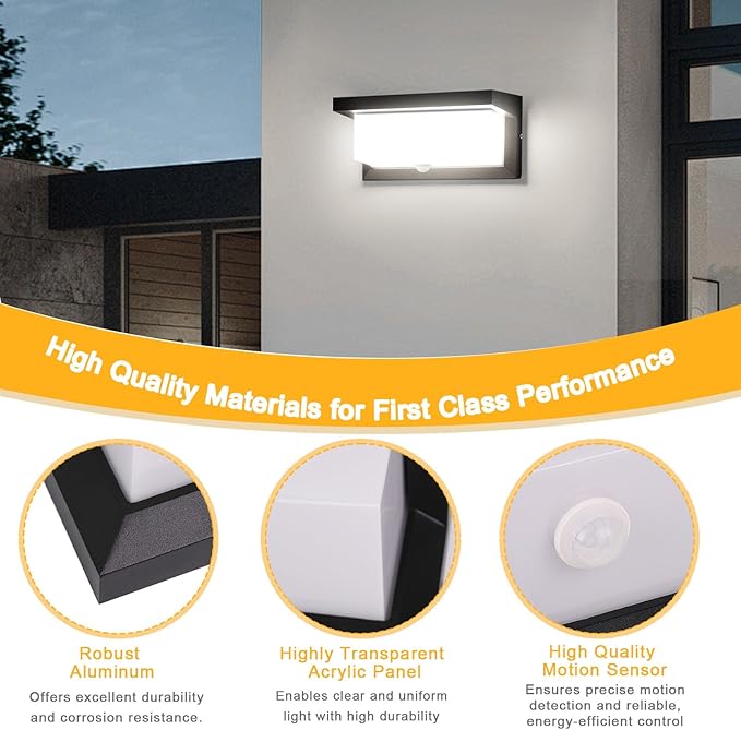 18W Motion Sensor Outdoor Lights Wired, IP65 Aluminum LED Outdoor Motion Sensor Light Indoor,Motion Lights for Outside Dusk to Dawn Outside Lighting Fixtures 110V