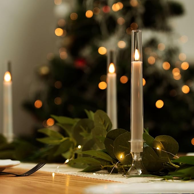 Homemory 6 Pcs Flameless Taper LED Candles with Remote and Timer, 3D Wick Flickering, Window Candles with 2 Light Modes, Battery Operated for Xmas Wedding Decor, 9.6 Inch