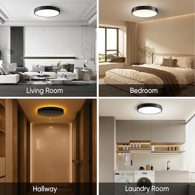 11 Inch Flush Mount Ceiling Light with Remote Control & Night Light, 5CCT Dimmable Ceiling Light Fixture, 20W 2000LM 2700K-6500K Adjustable LED Ceiling Lights for Bedroom Kitchen, Black