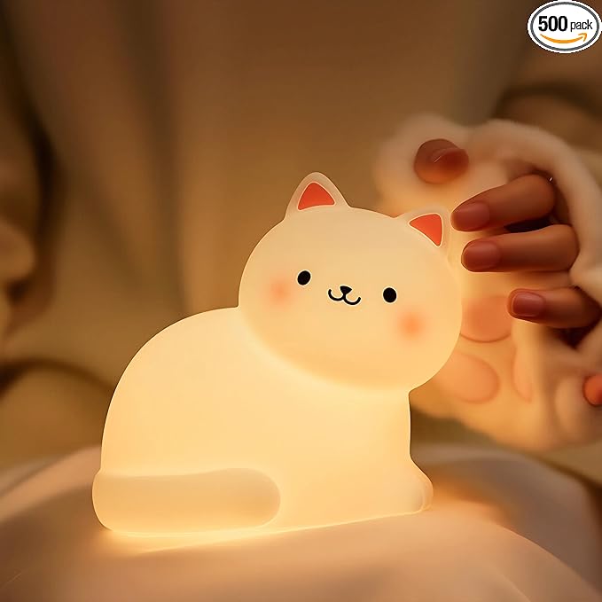 Cat Night Light for Kids,7 Colors Lamp,Tap Dimmable,Rechargeable Portable and Squishy Silicone Led Nightlight,Kawaii Gift,Timing Bedside Lamp,Nursery,Toddler,Breastfeeding,Kids Room Decor,Birthday