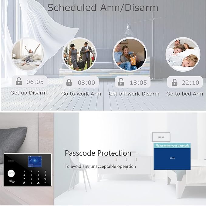 WiFi and 3/4G GSM Home Burglar Security Alarm System Auto Dial with Smart Life and Tuya App Alert, Works with Google Assistant and Alexa