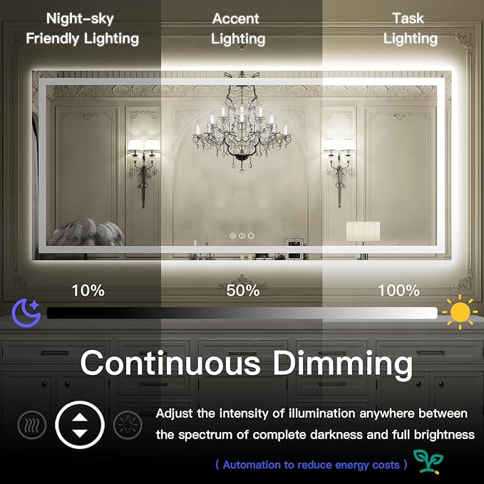 ISKM 72'' x 36'' LED Mirror for Bathroom Lighted Vanity Mirror for Wall Front Lights + Backlit LED Bathroom Mirror Anti-Fog Tempered Glass ETL Listed