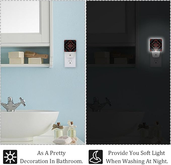 2 Count Tribal Navajo and Native LED Night Light, Plug-in, Dusk-to-Dawn Sensor, Energy Efficient, Ideal for Bedroom, Bathroom, Stairs, Hallway