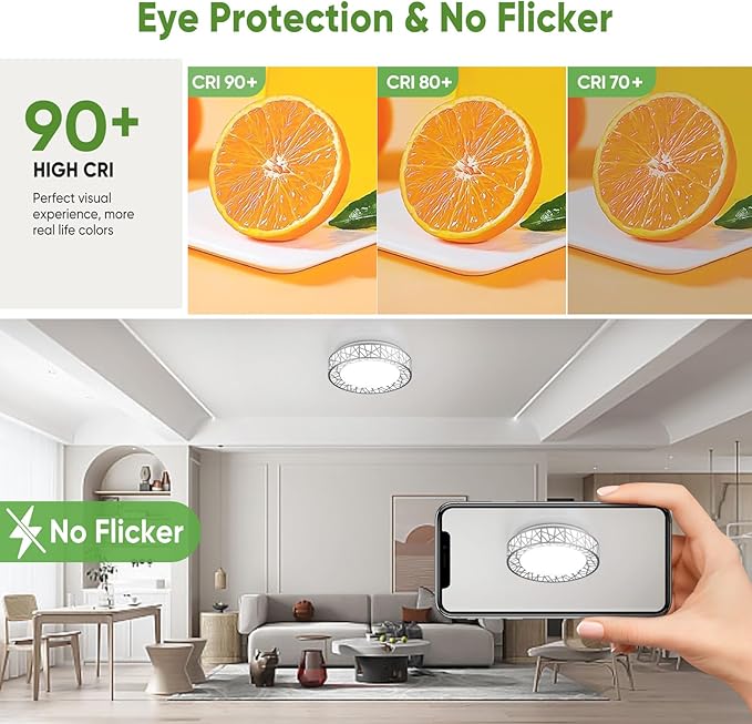 16 Inch Flush Mount Ceiling Light, Modern Brushed Nickel LED Ceiling Light Fixture, 28W 2800LM 2700-6500K Adjustable, Dimmable Ceiling Lights for Bedroom, Kitchen, Hallway, Bathroom, ETL