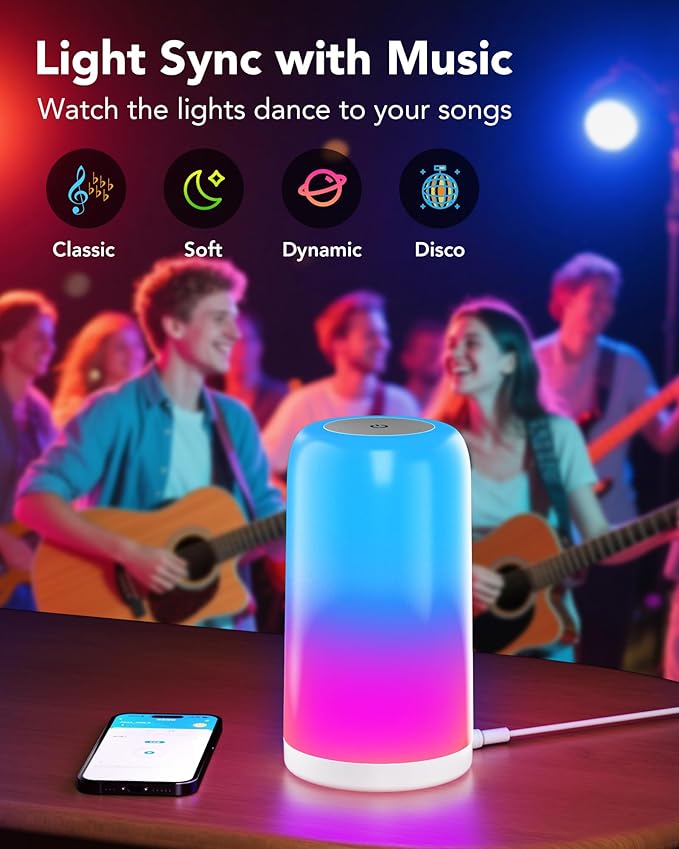 VOLIVO Smart RGBCW+IC Table Lamp - Touch Control, Dimmable Night Light, Plug-in Design; Compatible with Alexa & Google Assistant. A Stylish Decorative Gift.