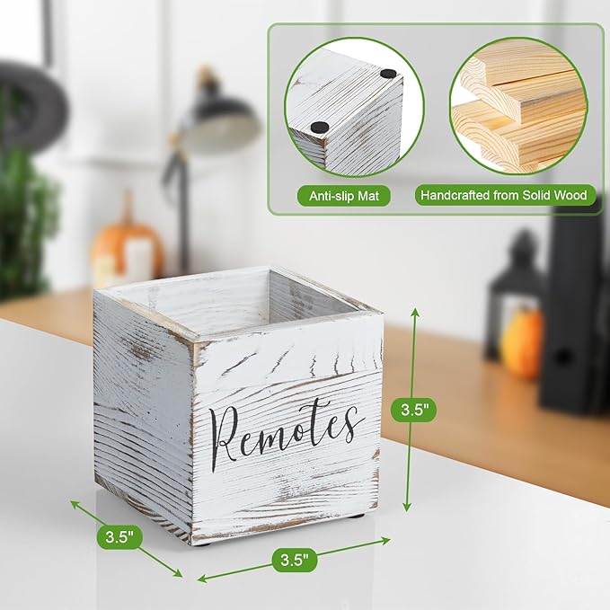 DRASTAR Remote Control Holder, Wood TV Remote Holder, Remote Storage Caddy, Remote Control Organizer (Retro White, 1 Slot)