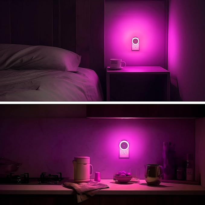 Briignite Purple Night Light, Night Lights Plug into Wall [4Pack], Nightlight with Light Sensors for Kids Room, Baby Night Light, Bathroom Stair Lights, Hallway Light