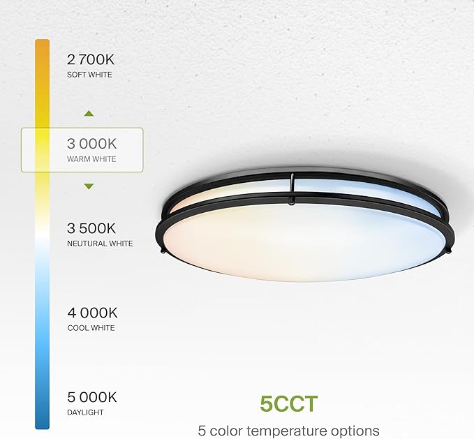 ASD LED 32" Oval Flush Mount Lighting, Close to Ceiling Light Fixture | 5CCT, Dimmable, ETL Listed | 50W 4195LM 2700-5000K 120V | Low Profile Double Ring Lamp | Black, 2 Pack