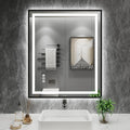 Amorho LED Bathroom Mirror, 24"X30" Front Light and Backlit with Black Frame, Stepless Dimmable, Anti-Fog, Shatter-Proof, Memory, 3 Colors, Double LED Vanity Mirror