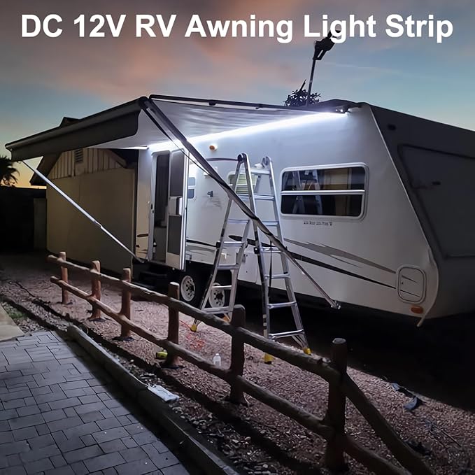 QVEVDACAR RV Awning Strip Lights, 12V 16.4FT RV Underglow Led Light Kit, Waterproof RV Exterior Awning Strip for Camper Motorhome Travel Trailer Canopy, White