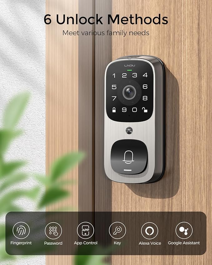 WiFi Smart Video Lock, 5-in-1 Fingerprint Keyless Entry Door Lock with App Control, Two-Way Audio, Dual Motion Sensors