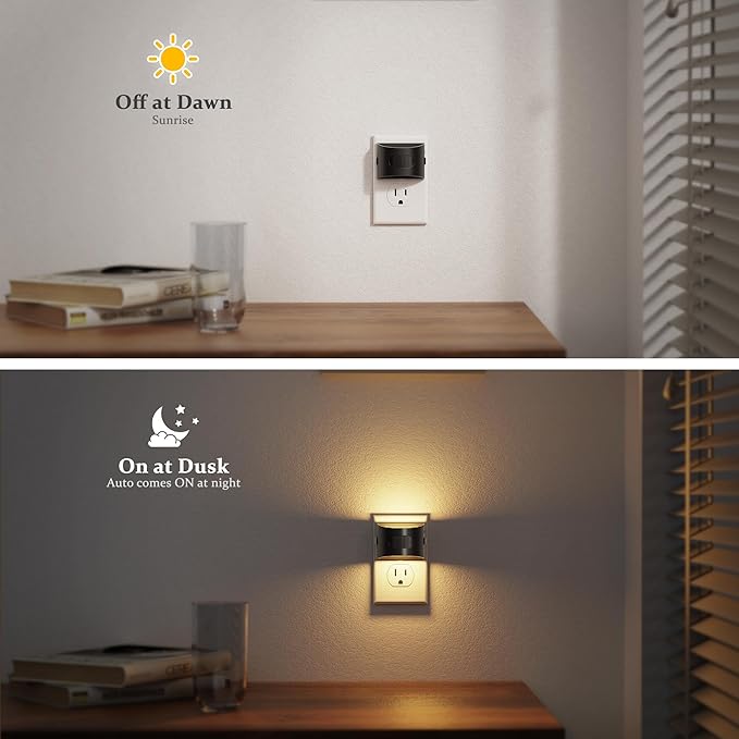 JandCase Motion Sensor Night Light, Night Lights Plug into Wall, Dusk to Dawn Sensor Nightlight with Motion Activated, 30/60/100lm Brightness Dimmable, 3000K Warm White[4 Pack]