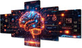 5 Panel Bedroom Wall Decor House Decorations Living Room Wall Decor Neural Network Canvas Wall Art Futuristic Technology Posters for Room AI Artwork Home Decor Wooden Framed Ready to Hang 50"Wx24"H
